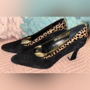 J. Renee Black Suede & Leopard Print Heels – Size 9M – Worn Once